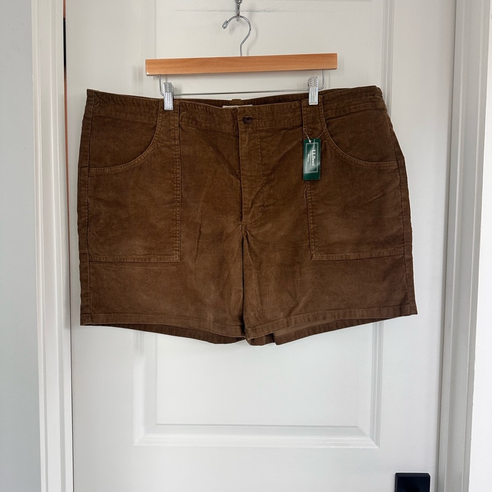 NWT L.L. Bean Dune Brown Corduroy Patch-Pocket Shorts